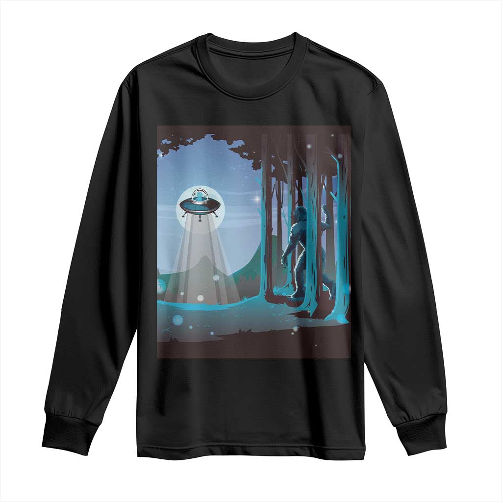 Bigfoot Hiding From Alien UFO Funny Sasquatch Long Sleeve Shirt TS09 Black Print Your Wear