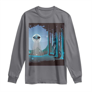 Bigfoot Hiding From Alien UFO Funny Sasquatch Long Sleeve Shirt TS09 Charcoal Print Your Wear