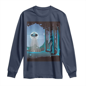 Bigfoot Hiding From Alien UFO Funny Sasquatch Long Sleeve Shirt TS09 Navy Print Your Wear