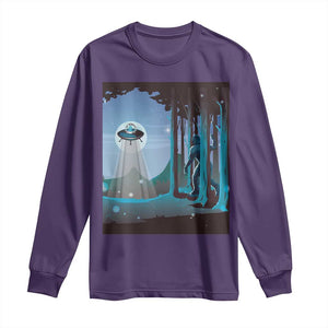 Bigfoot Hiding From Alien UFO Funny Sasquatch Long Sleeve Shirt TS09 Purple Print Your Wear