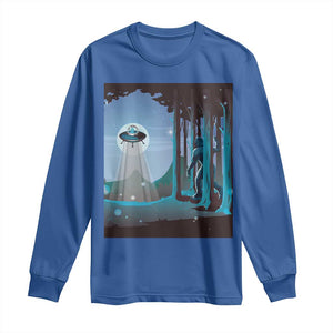Bigfoot Hiding From Alien UFO Funny Sasquatch Long Sleeve Shirt TS09 Royal Blue Print Your Wear