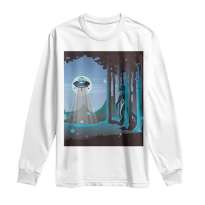 Bigfoot Hiding From Alien UFO Funny Sasquatch Long Sleeve Shirt TS09 White Print Your Wear