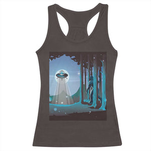 Bigfoot Hiding From Alien UFO Funny Sasquatch Racerback Tank Top TS09 Dark Chocolate Print Your Wear