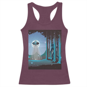 Bigfoot Hiding From Alien UFO Funny Sasquatch Racerback Tank Top TS09 Maroon Print Your Wear