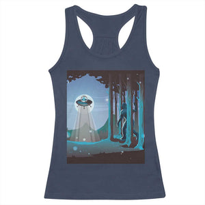 Bigfoot Hiding From Alien UFO Funny Sasquatch Racerback Tank Top TS09 Navy Print Your Wear