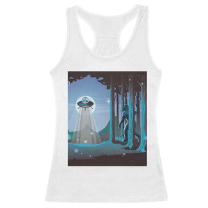 Bigfoot Hiding From Alien UFO Funny Sasquatch Racerback Tank Top TS09 White Print Your Wear