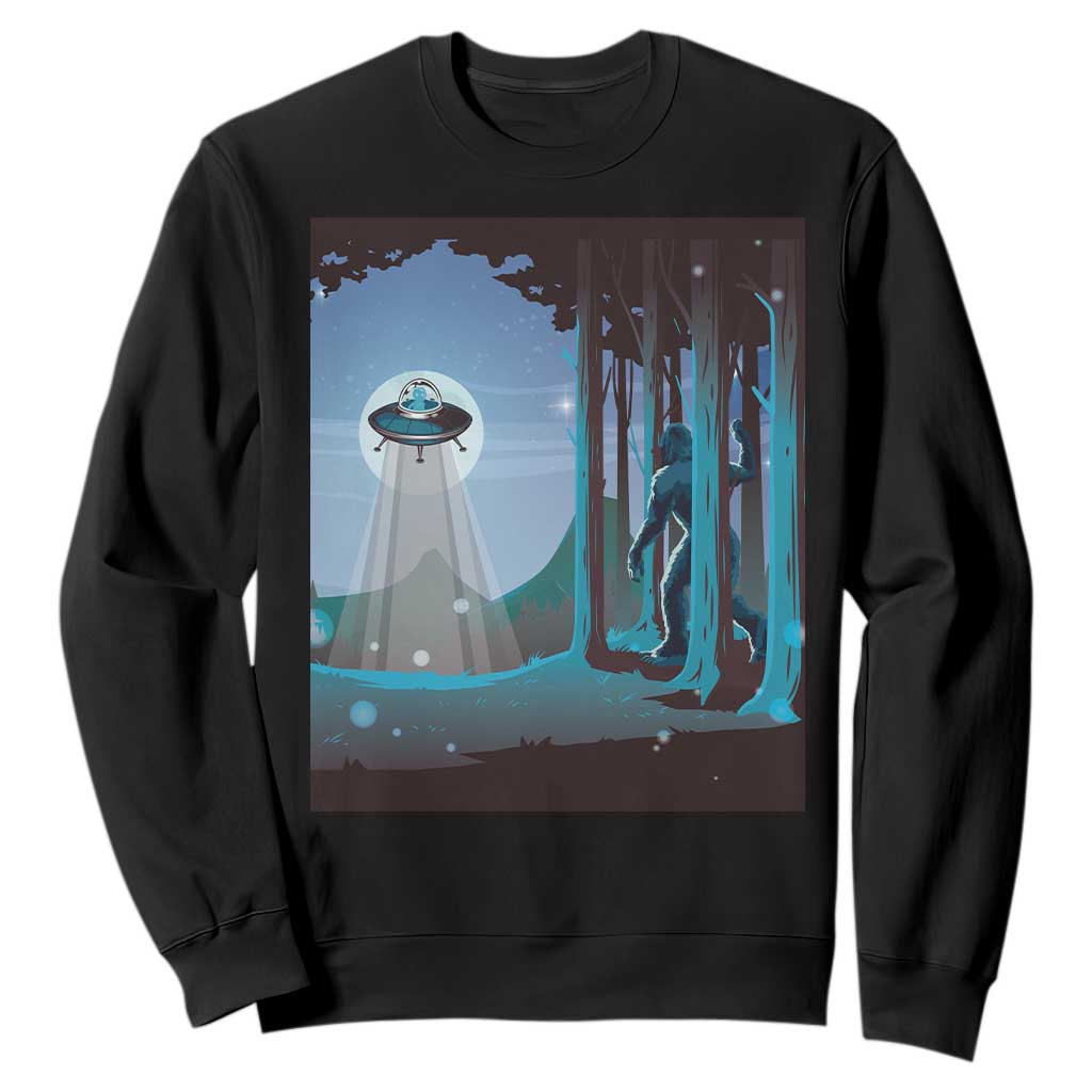 Bigfoot Hiding From Alien UFO Funny Sasquatch Sweatshirt TS09 Black Print Your Wear