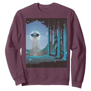 Bigfoot Hiding From Alien UFO Funny Sasquatch Sweatshirt TS09 Maroon Print Your Wear