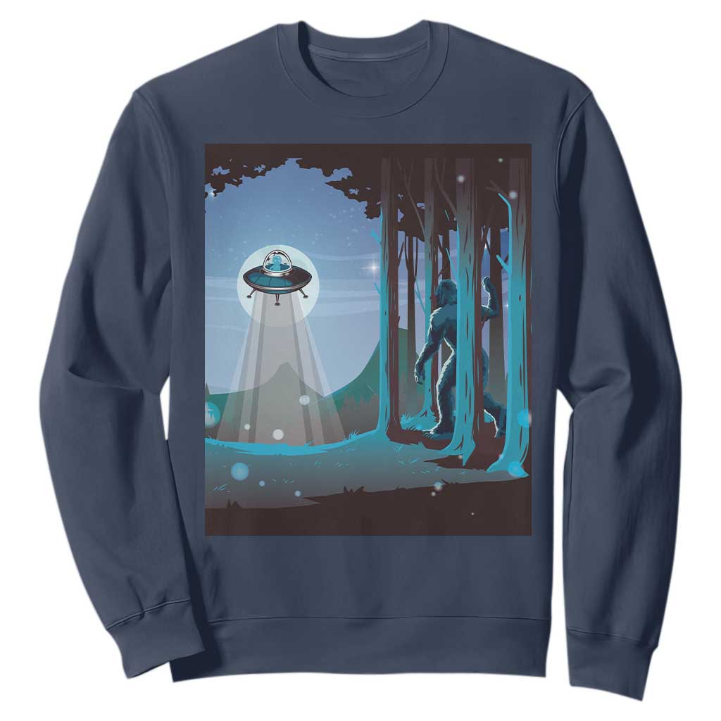 Bigfoot Hiding From Alien UFO Funny Sasquatch Sweatshirt TS09 Navy Print Your Wear