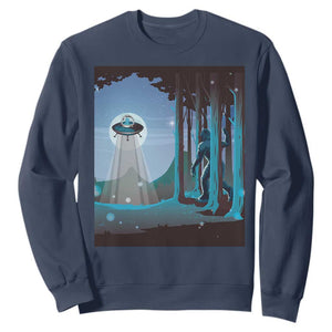 Bigfoot Hiding From Alien UFO Funny Sasquatch Sweatshirt TS09 Navy Print Your Wear