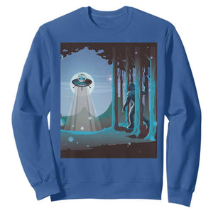 Bigfoot Hiding From Alien UFO Funny Sasquatch Sweatshirt TS09 Royal Blue Print Your Wear