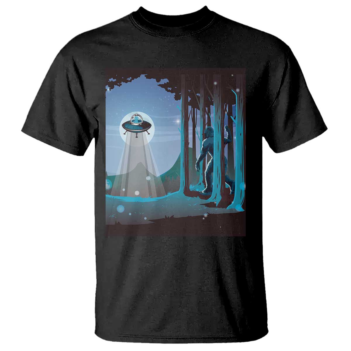 Bigfoot Hiding From Alien UFO Funny Sasquatch T Shirt TS09 Black Print Your Wear