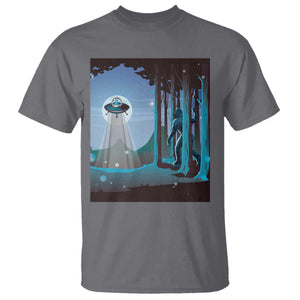 Bigfoot Hiding From Alien UFO Funny Sasquatch T Shirt TS09 Charcoal Print Your Wear