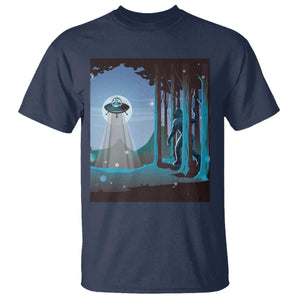 Bigfoot Hiding From Alien UFO Funny Sasquatch T Shirt TS09 Navy Print Your Wear