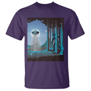 Bigfoot Hiding From Alien UFO Funny Sasquatch T Shirt TS09 Purple Print Your Wear