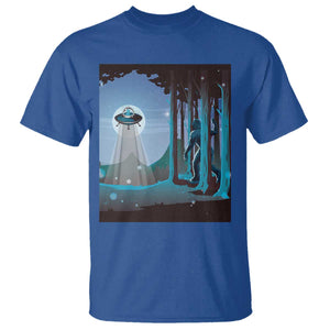Bigfoot Hiding From Alien UFO Funny Sasquatch T Shirt TS09 Royal Blue Print Your Wear