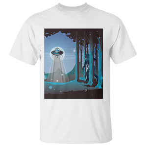 Bigfoot Hiding From Alien UFO Funny Sasquatch T Shirt TS09 White Print Your Wear