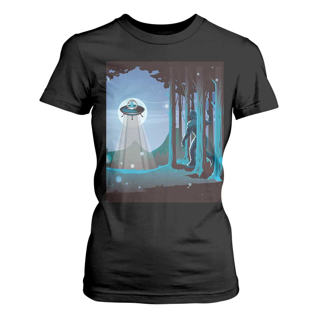 Bigfoot Hiding From Alien UFO Funny Sasquatch T Shirt For Women TS09 Black Print Your Wear