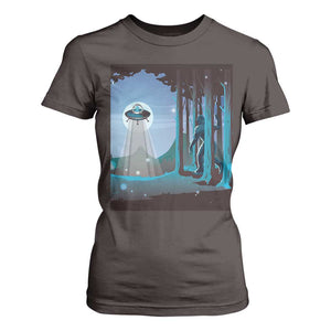 Bigfoot Hiding From Alien UFO Funny Sasquatch T Shirt For Women TS09 Dark Chocolate Print Your Wear
