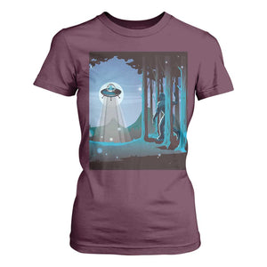 Bigfoot Hiding From Alien UFO Funny Sasquatch T Shirt For Women TS09 Maroon Print Your Wear