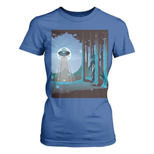 Bigfoot Hiding From Alien UFO Funny Sasquatch T Shirt For Women TS09 Royal Blue Print Your Wear