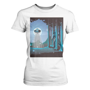 Bigfoot Hiding From Alien UFO Funny Sasquatch T Shirt For Women TS09 White Print Your Wear