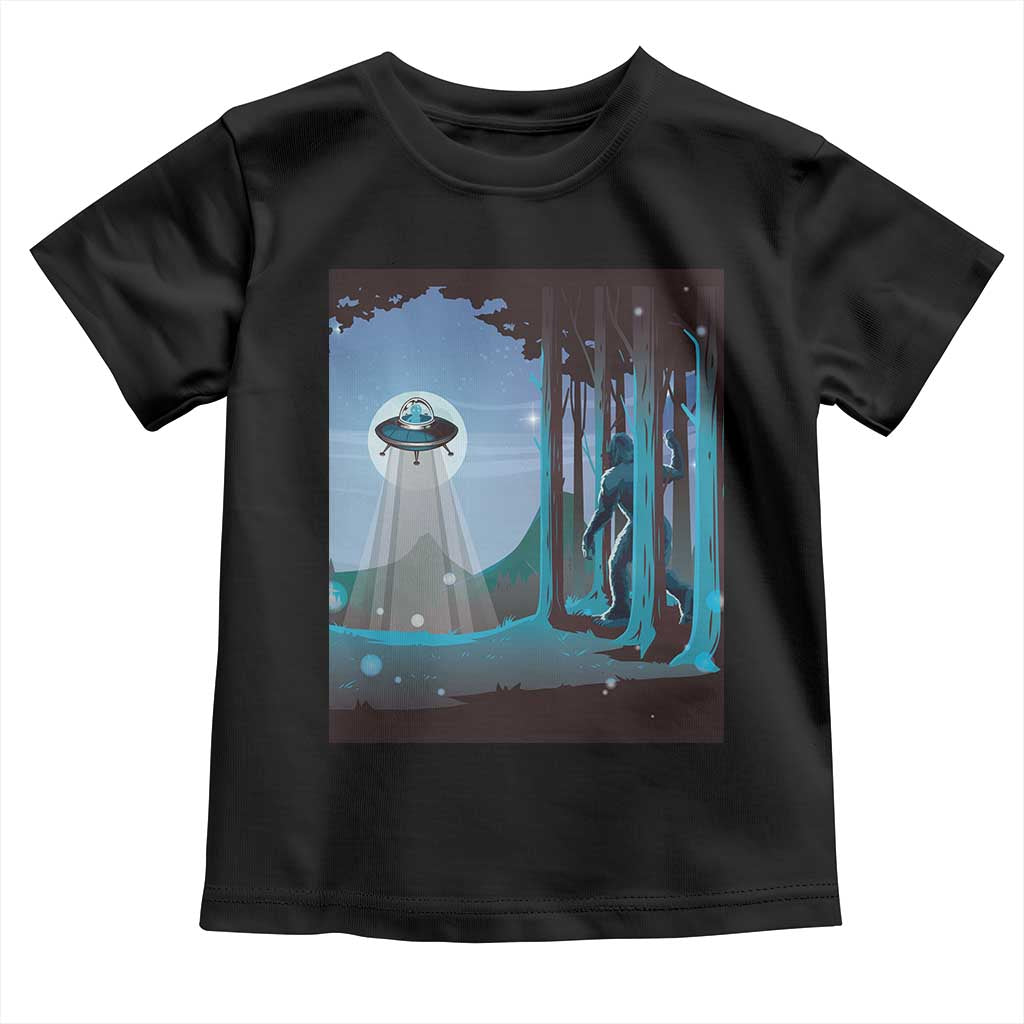 Bigfoot Hiding From Alien UFO Funny Sasquatch Toddler T Shirt TS09 Black Print Your Wear