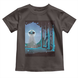 Bigfoot Hiding From Alien UFO Funny Sasquatch Toddler T Shirt TS09 Dark Chocolate Print Your Wear