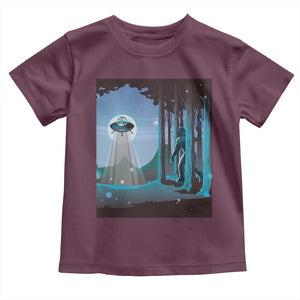 Bigfoot Hiding From Alien UFO Funny Sasquatch Toddler T Shirt TS09 Maroon Print Your Wear