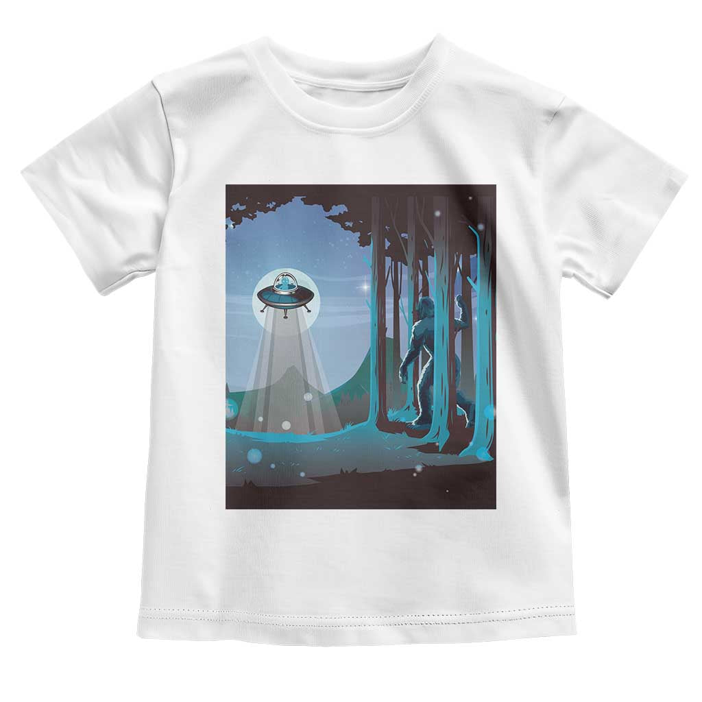 Bigfoot Hiding From Alien UFO Funny Sasquatch Toddler T Shirt TS09 White Print Your Wear