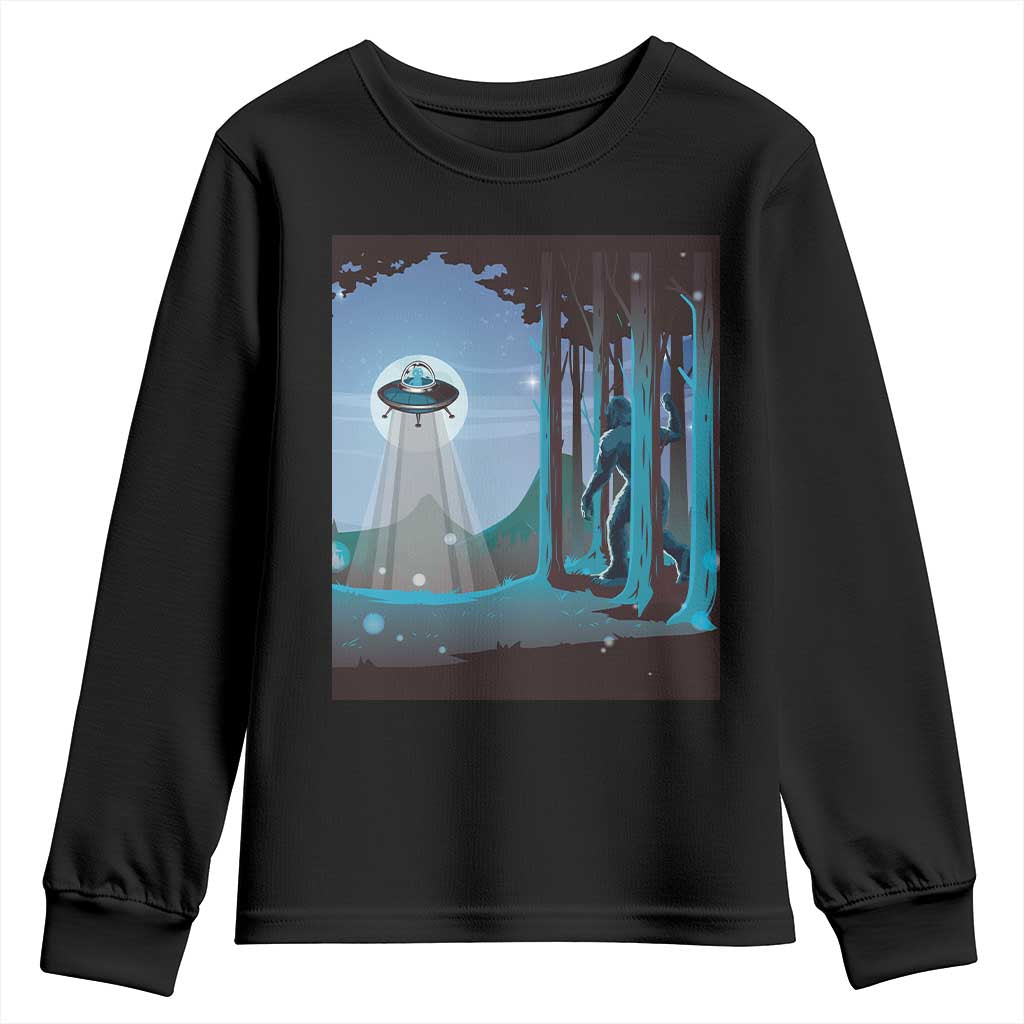 Bigfoot Hiding From Alien UFO Funny Sasquatch Youth Sweatshirt TS09 Black Print Your Wear