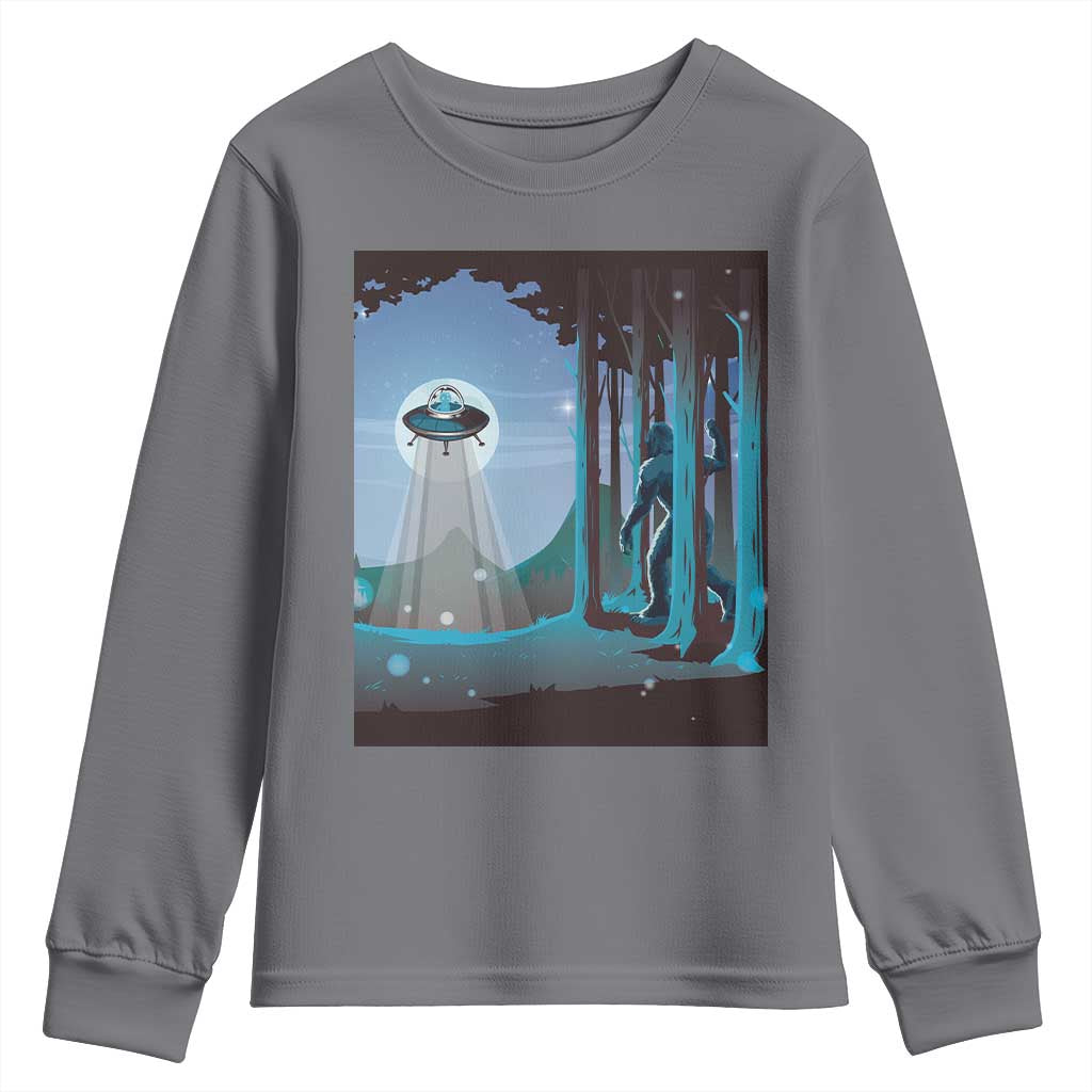 Bigfoot Hiding From Alien UFO Funny Sasquatch Youth Sweatshirt TS09 Charcoal Print Your Wear