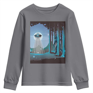 Bigfoot Hiding From Alien UFO Funny Sasquatch Youth Sweatshirt TS09 Charcoal Print Your Wear