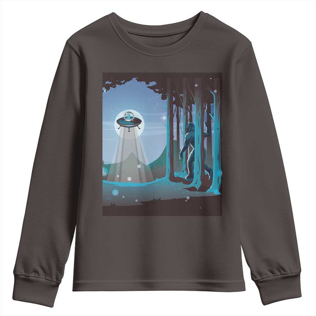 Bigfoot Hiding From Alien UFO Funny Sasquatch Youth Sweatshirt TS09 Dark Chocolate Print Your Wear