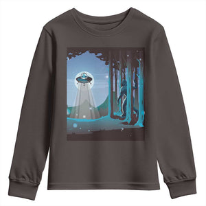 Bigfoot Hiding From Alien UFO Funny Sasquatch Youth Sweatshirt TS09 Dark Chocolate Print Your Wear
