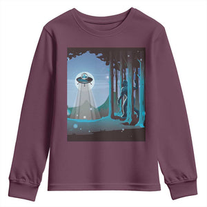 Bigfoot Hiding From Alien UFO Funny Sasquatch Youth Sweatshirt TS09 Maroon Print Your Wear