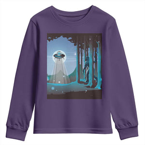 Bigfoot Hiding From Alien UFO Funny Sasquatch Youth Sweatshirt TS09 Purple Print Your Wear
