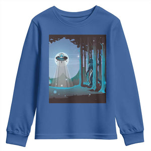 Bigfoot Hiding From Alien UFO Funny Sasquatch Youth Sweatshirt TS09 Royal Blue Print Your Wear