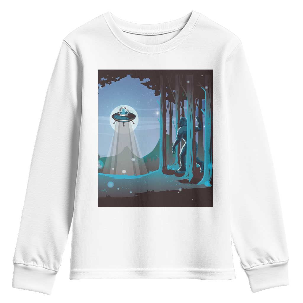 Bigfoot Hiding From Alien UFO Funny Sasquatch Youth Sweatshirt TS09 White Print Your Wear