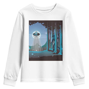 Bigfoot Hiding From Alien UFO Funny Sasquatch Youth Sweatshirt TS09 White Print Your Wear