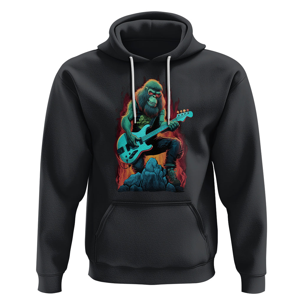 Rocking On Bigfoot Sasquatch Loves Rock And Roll Hoodie TS09 Black Printyourwear