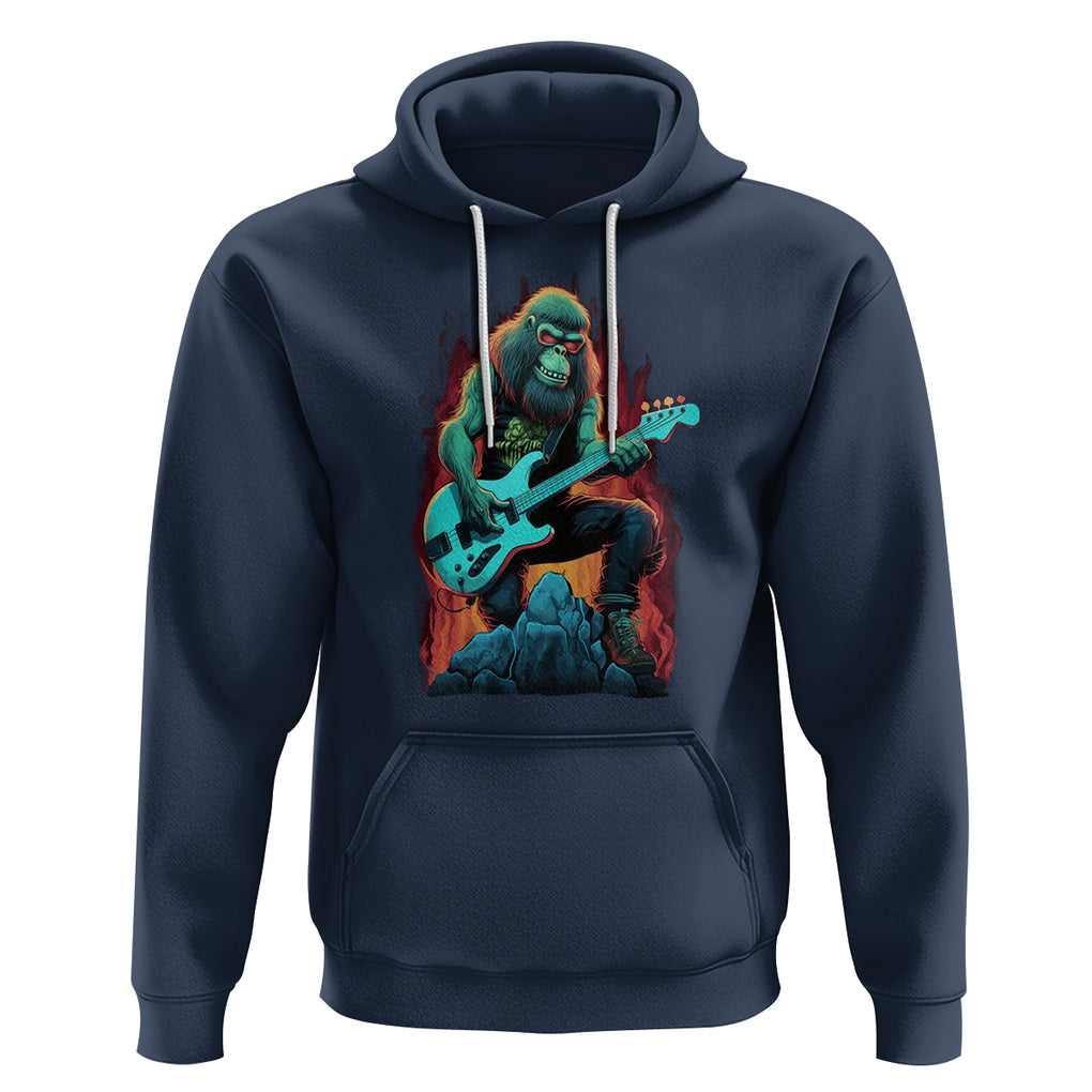 Rocking On Bigfoot Sasquatch Loves Rock And Roll Hoodie TS09 Navy Printyourwear