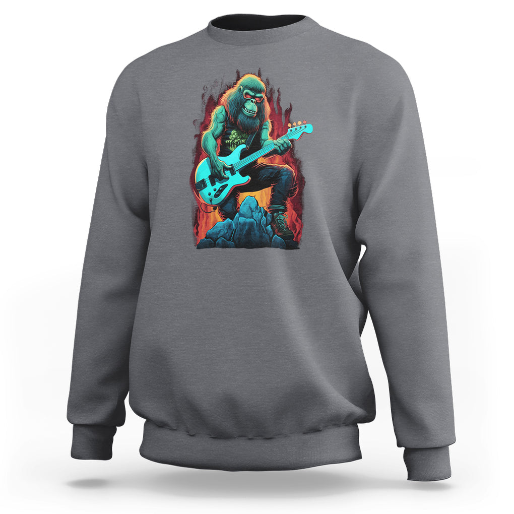 Rocking On Bigfoot Sasquatch Loves Rock And Roll Sweatshirt TS09 Charcoal Printyourwear