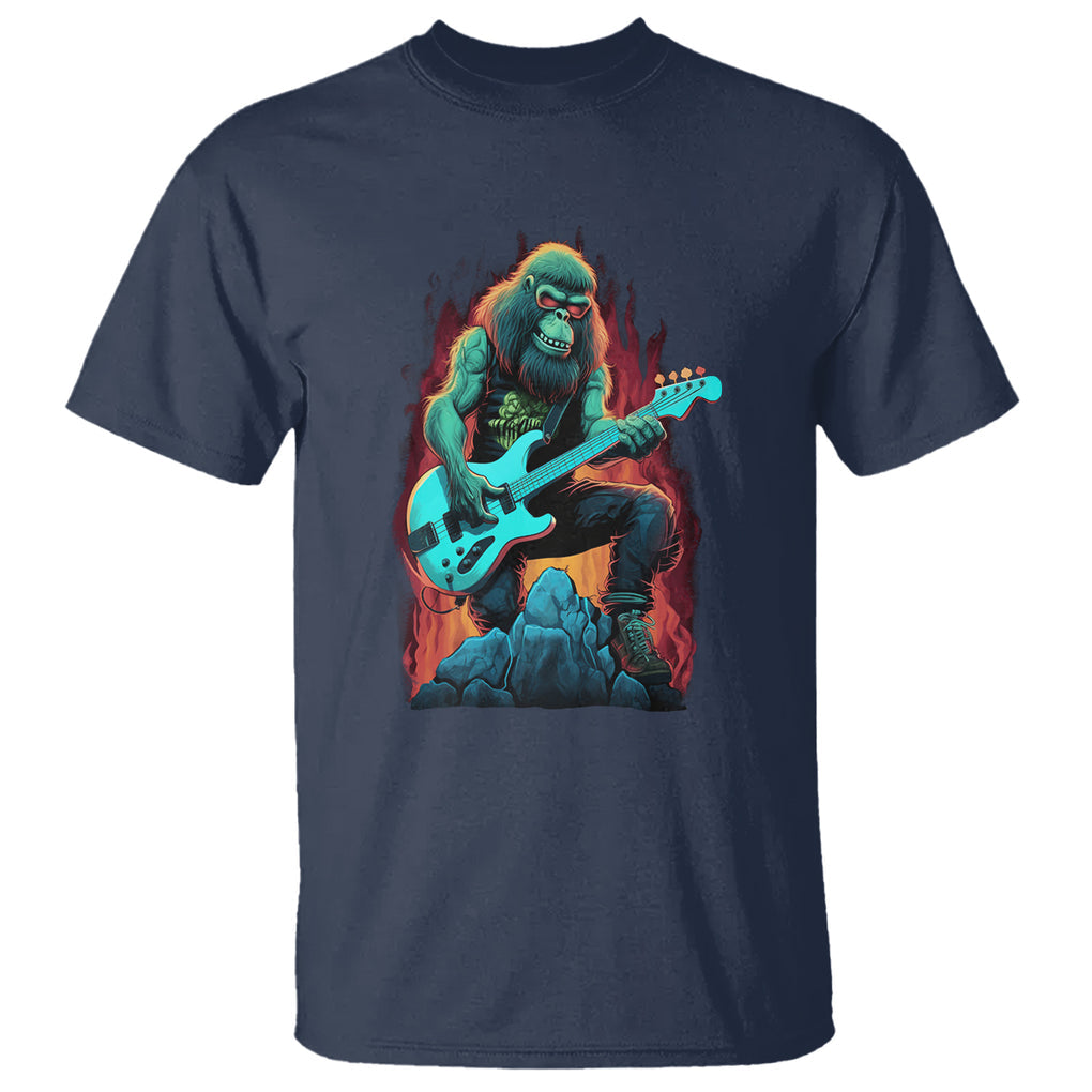 Rocking On Bigfoot Sasquatch Loves Rock And Roll T Shirt TS09 Navy Printyourwear