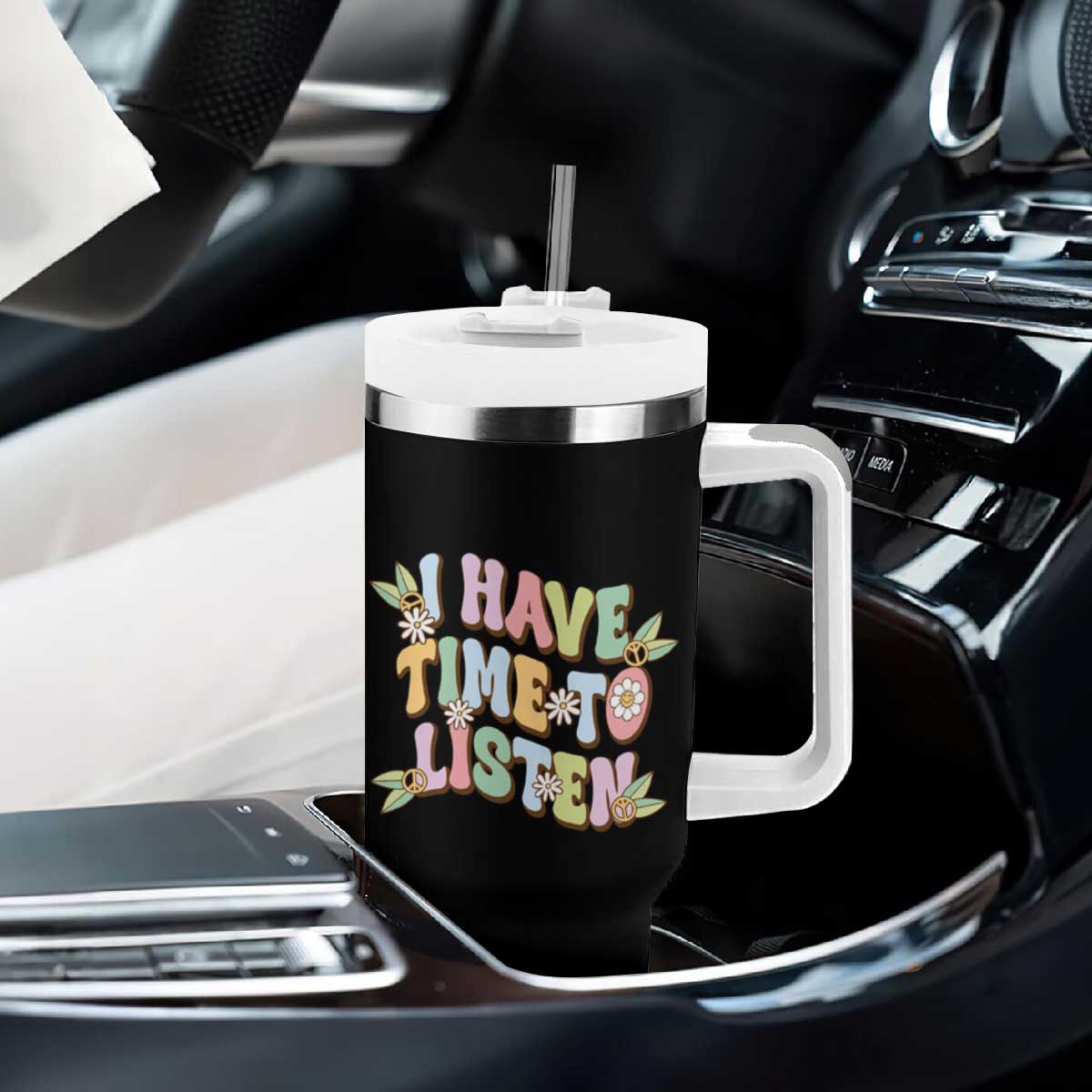Suicide Prevention Tumbler With Handle I Have Time To Listen Mental Health Retro Groovy TS09 Print Your Wear
