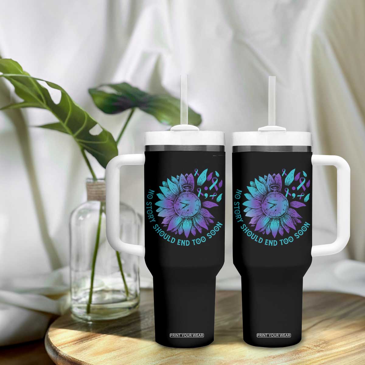 No Story Should End Too Soon Sunflower Suicide Prevention Tumbler With Handle TS09 Print Your Wear