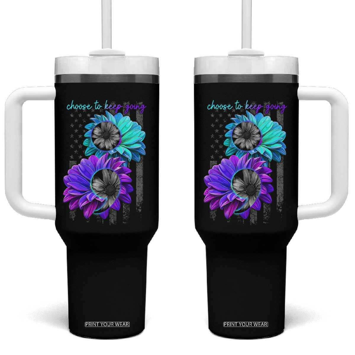 Choose To Keep Going Semicolon Suicide Prevention Tumbler With Handle TS09 One Size: 40 oz Black Print Your Wear