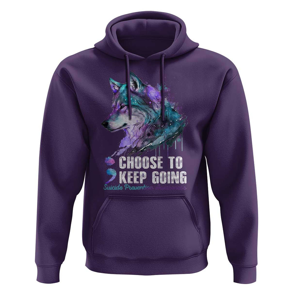 Choose To Keep Going Hoodie Wolf Semicolon Suicide Prevention TS09 Purple Print Your Wear