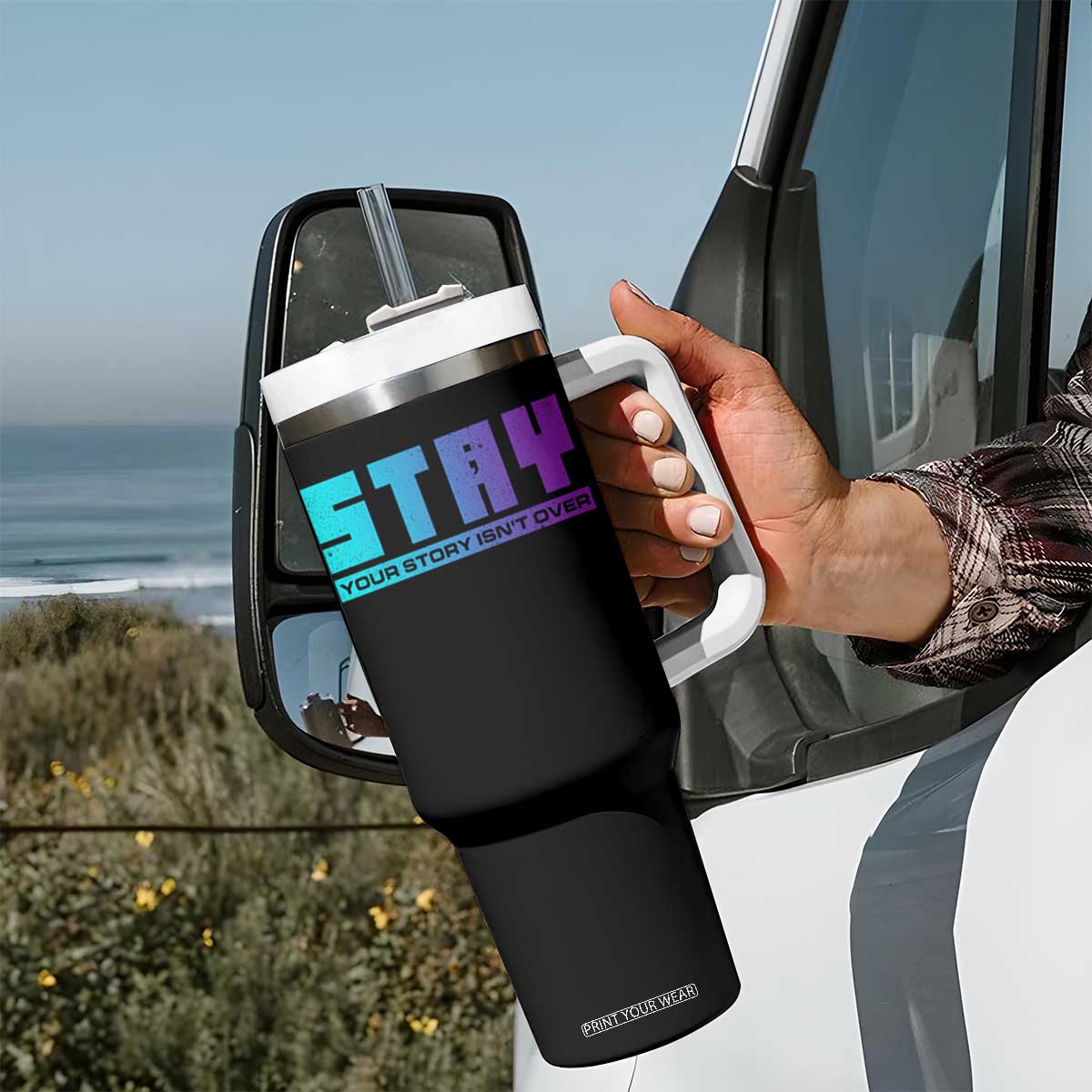 Suicide Prevention Tumbler With Handle Stay Your Story Is Not Over Semicolon TS09 Print Your Wear