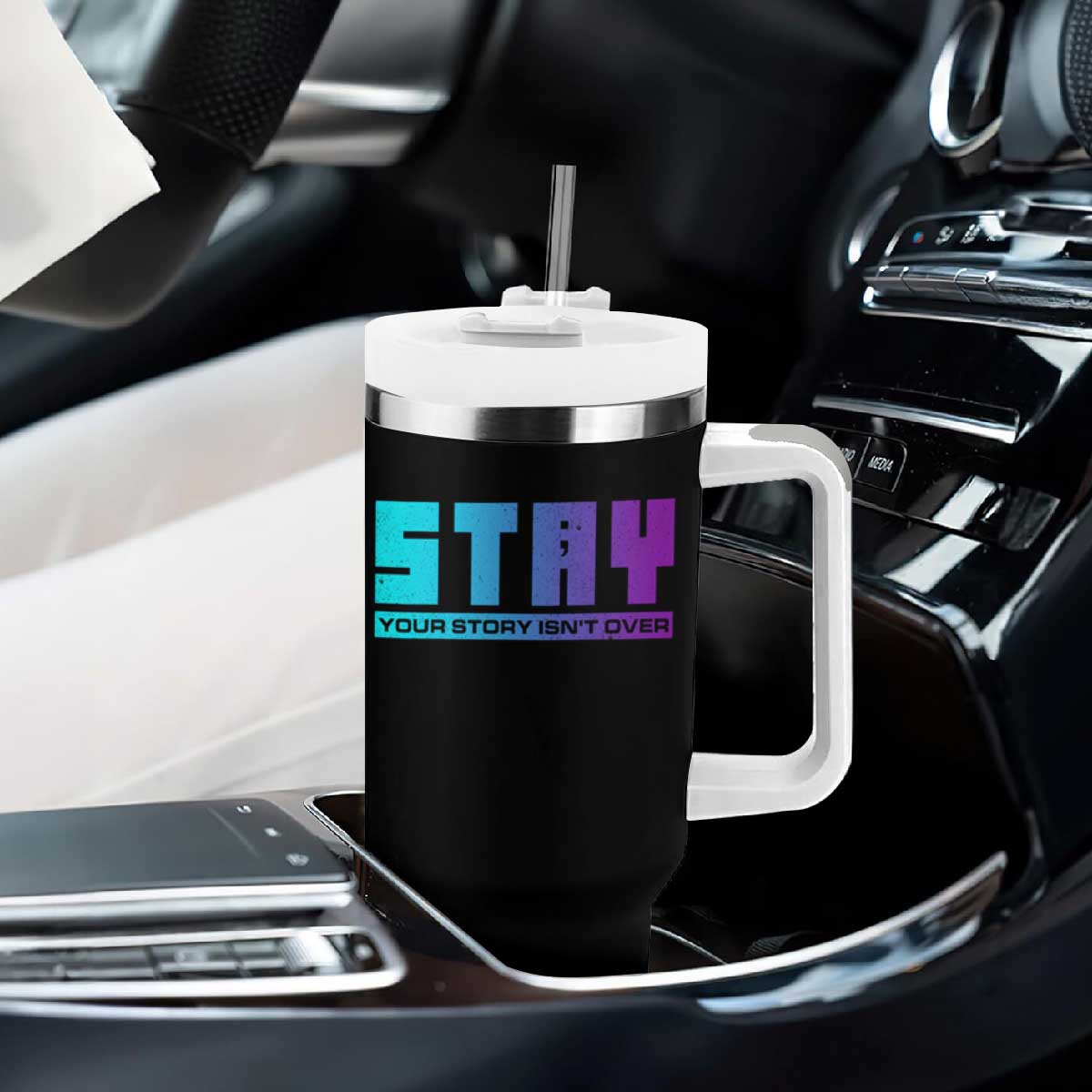 Suicide Prevention Tumbler With Handle Stay Your Story Is Not Over Semicolon TS09 Print Your Wear